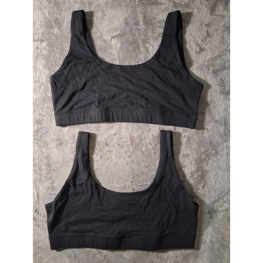 Quince Organic Cotton Tank Bralette Womens Large Black Wireless 2 Pack
